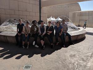 NU students in front of fountain in Tijuana. View 1