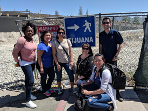 NU students on way to Tijuana via international boarder. View 1